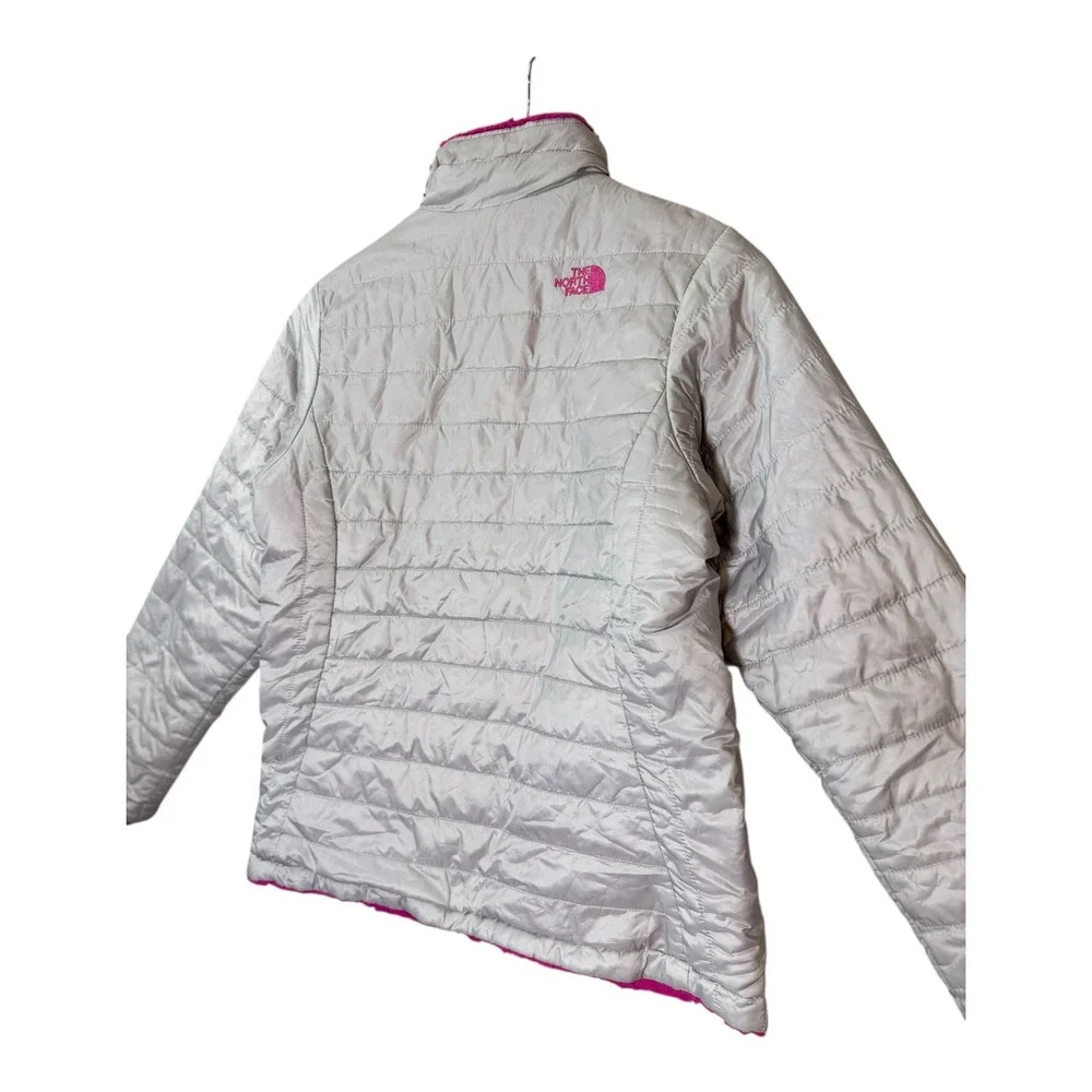 The‎ North Face Girls Reversible Mossbud Swirl Jacket XL Pink Gray Fleece Puffer